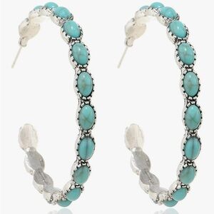 Silver plated Turquoise Howlite Stone Hoop Earrings - NWTs
